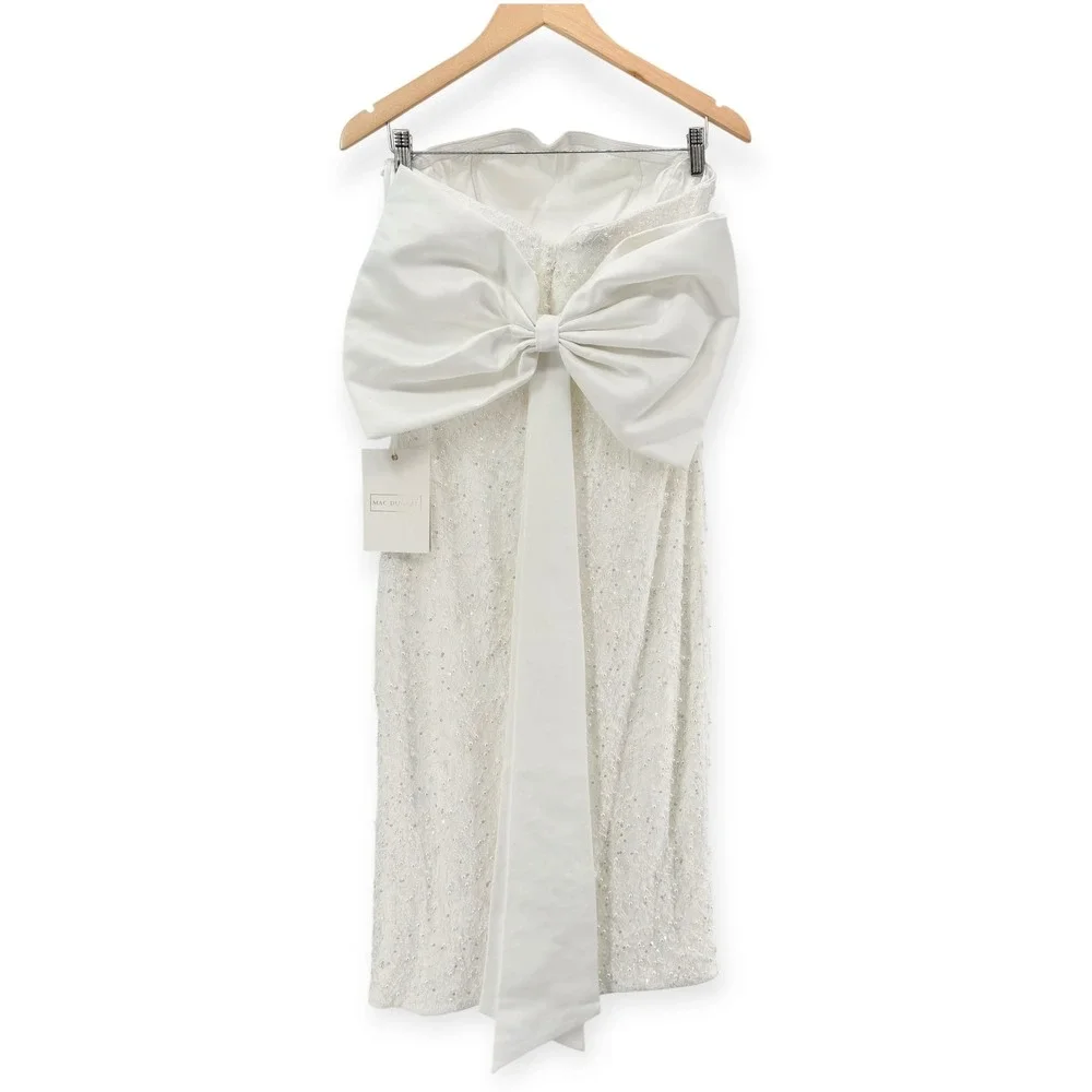 NWT Mac Duggal Ivory Strapless Beaded Bow Back Midi Dress‎ $498 - Size 6